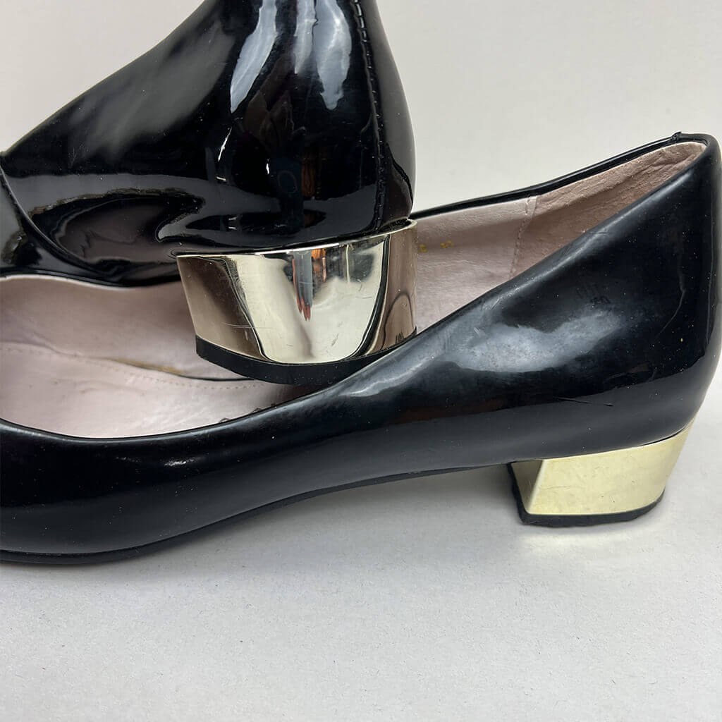 Eliza Litz Paten Slip on pair gold heels