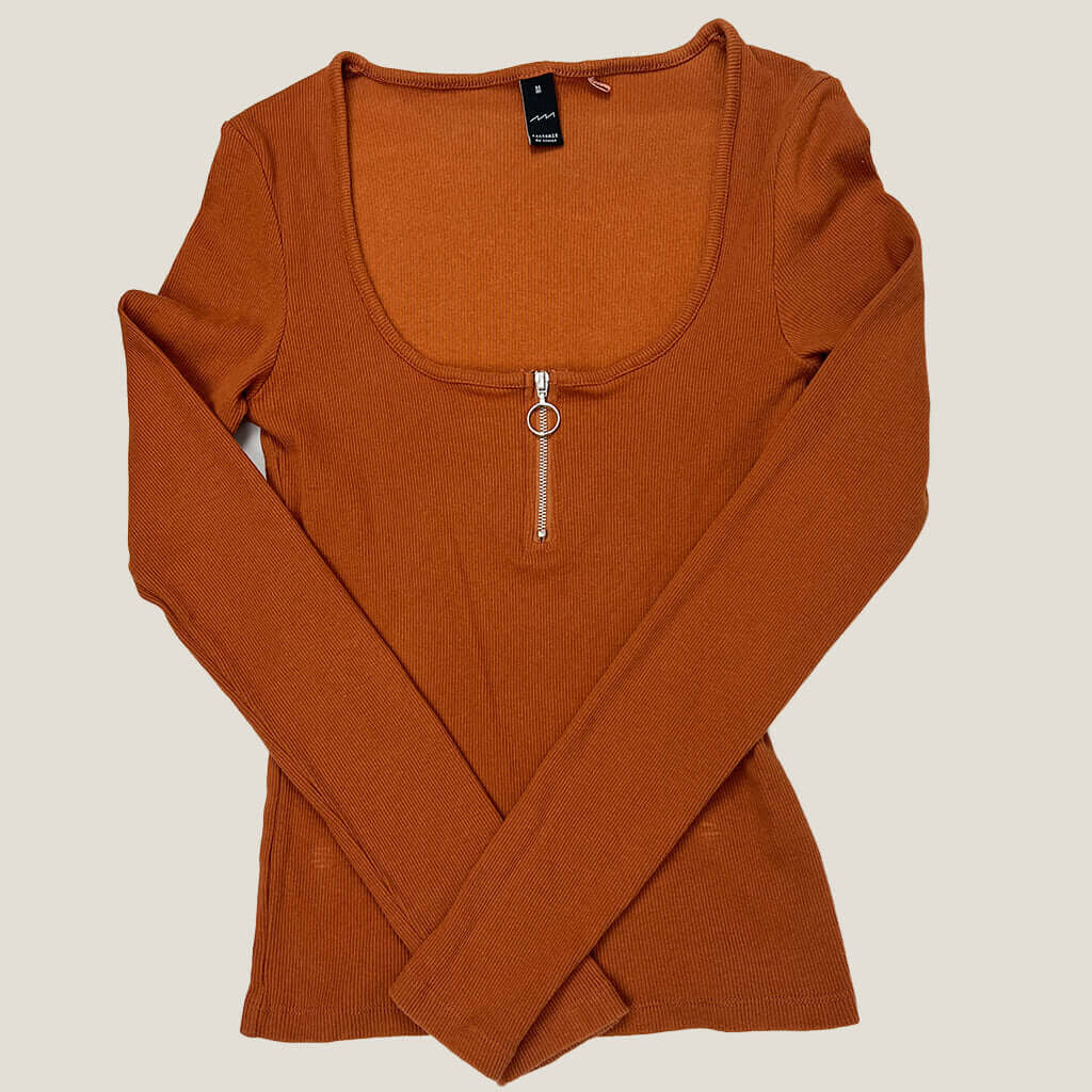 Front View Factorie Long Sleeve Tan Knit Woman Top