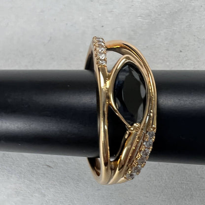 Gold Ring Black Onxy And Cubic Zirconia From Above