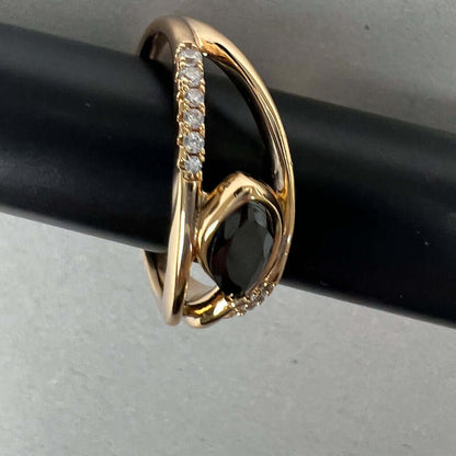 Gold Ring Black Onxy And Cubic Zirconia From Side