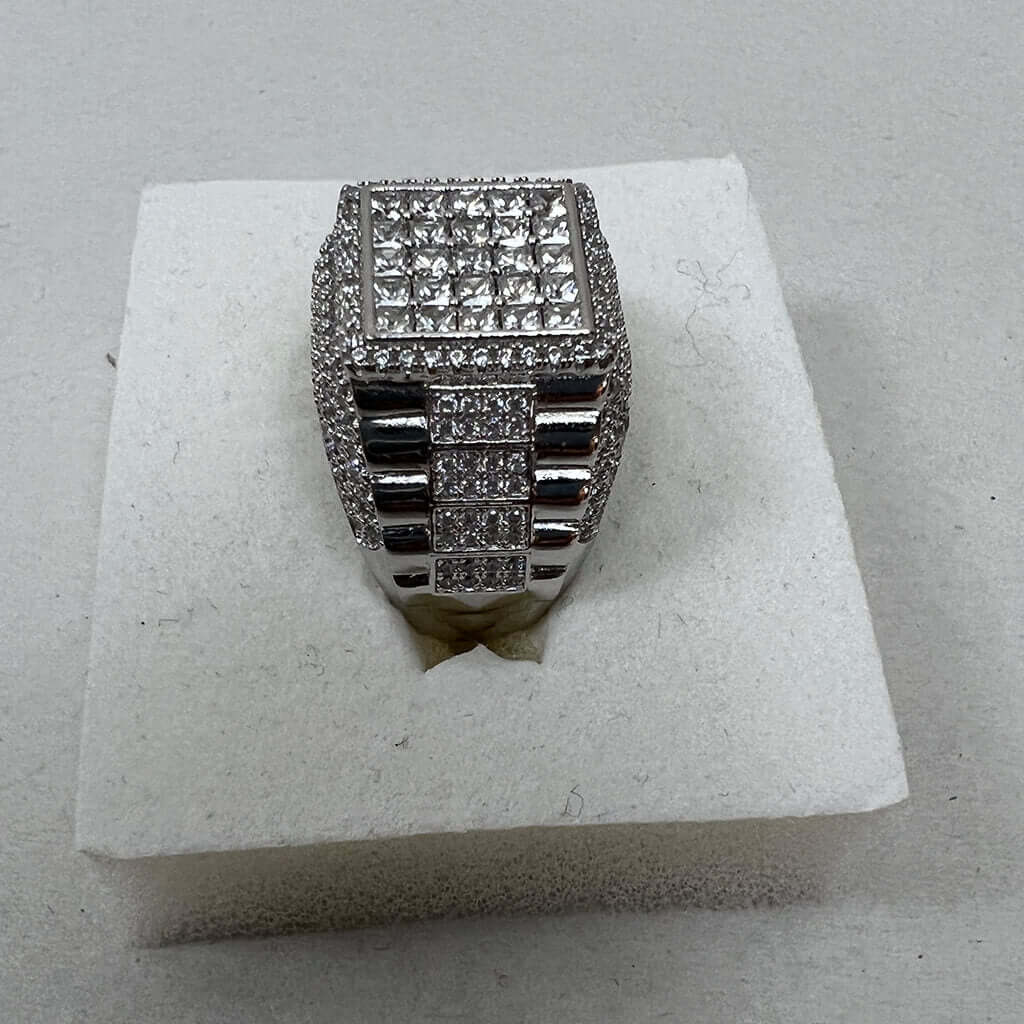 Square White Gold Plated Cubic Zirconia Men's Ring Side