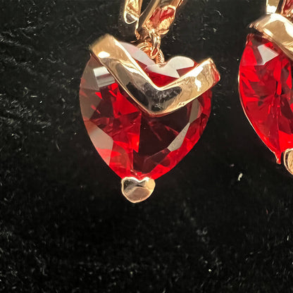 Ruby Heart Earrings Pair on Black BG Detail