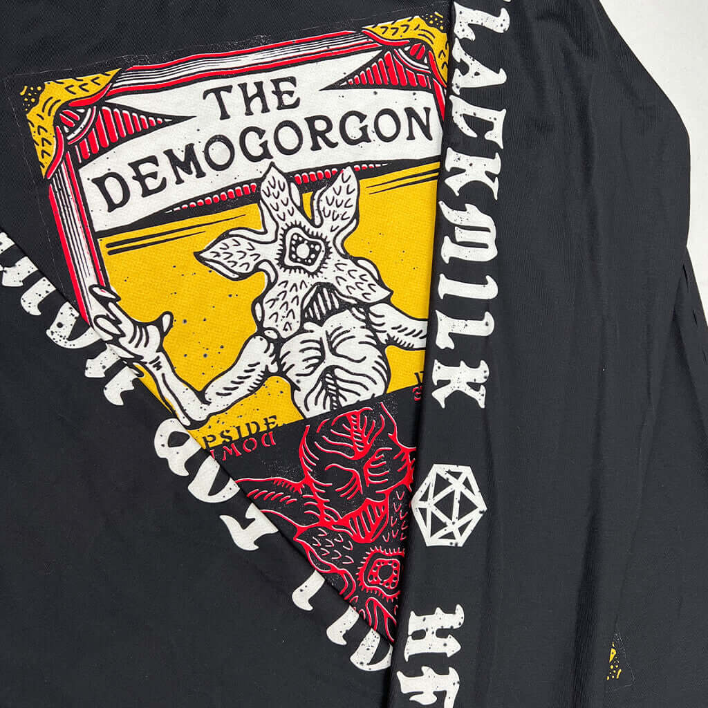 Stranger Things Hell Fire Club Black Long Sleeve Top With Demogoron Image Detail