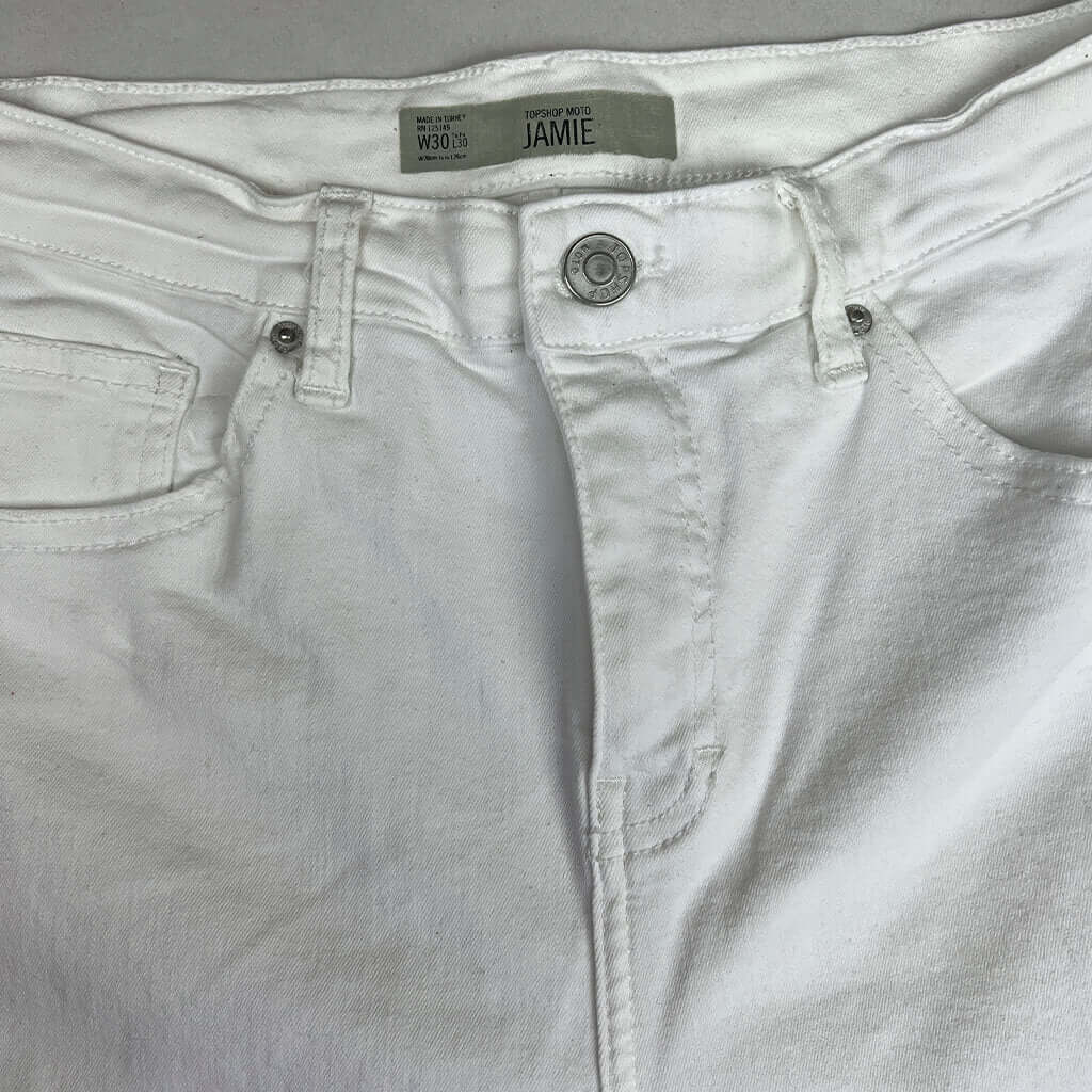 Topshop Jamie White Jeans High Rise Skinny Waist Detail