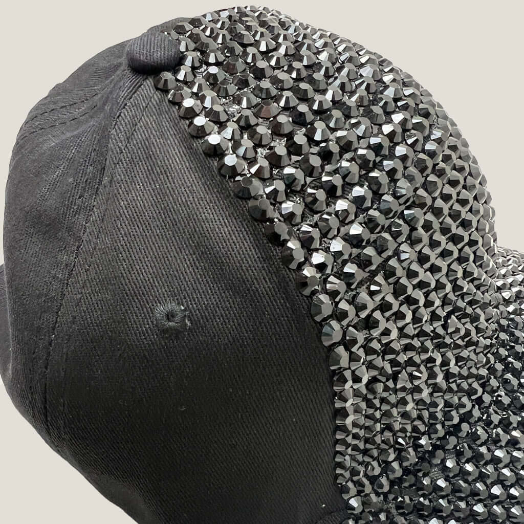Lala black diamante stud baseball hat side detail