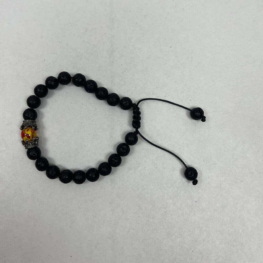 Bracelet, Lava Stone Style Black with colored center