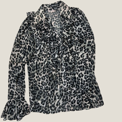 Front Leopard Print Chiffon Shirt