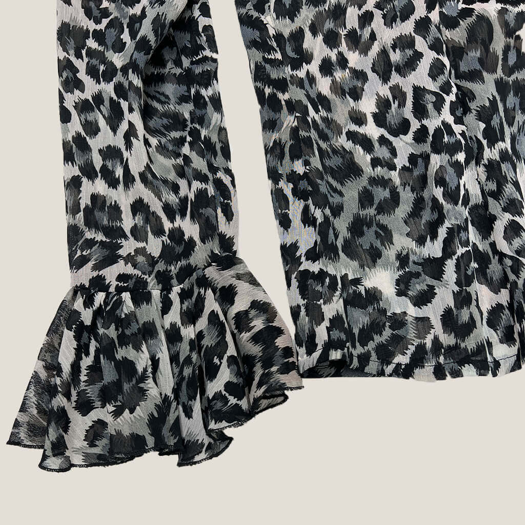 Sleeve Detail Leopard Print Chiffon Shirt