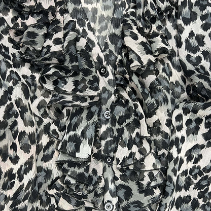 Button Detail Leopard Print Chiffon Shirt