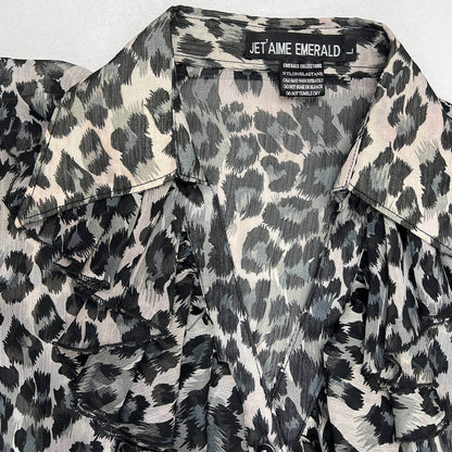 Collar Detail Leopard Print Chiffon Shirt