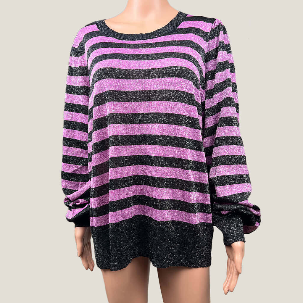 Little Party Dress Pink and Black Stripped Jumper Front