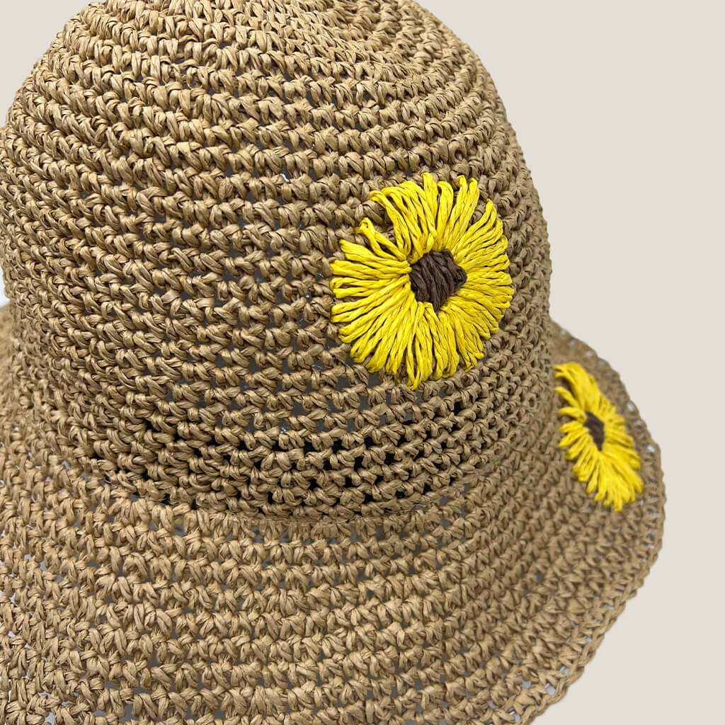 Lala Beige Straw Sun Hat With Yellow Flower Detail