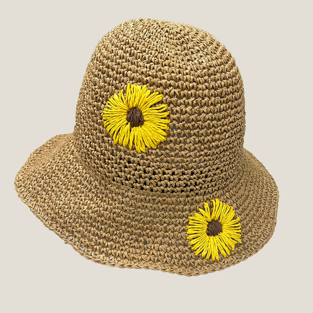 Lala Beige Straw Sun Hat With Yellow Flower Side