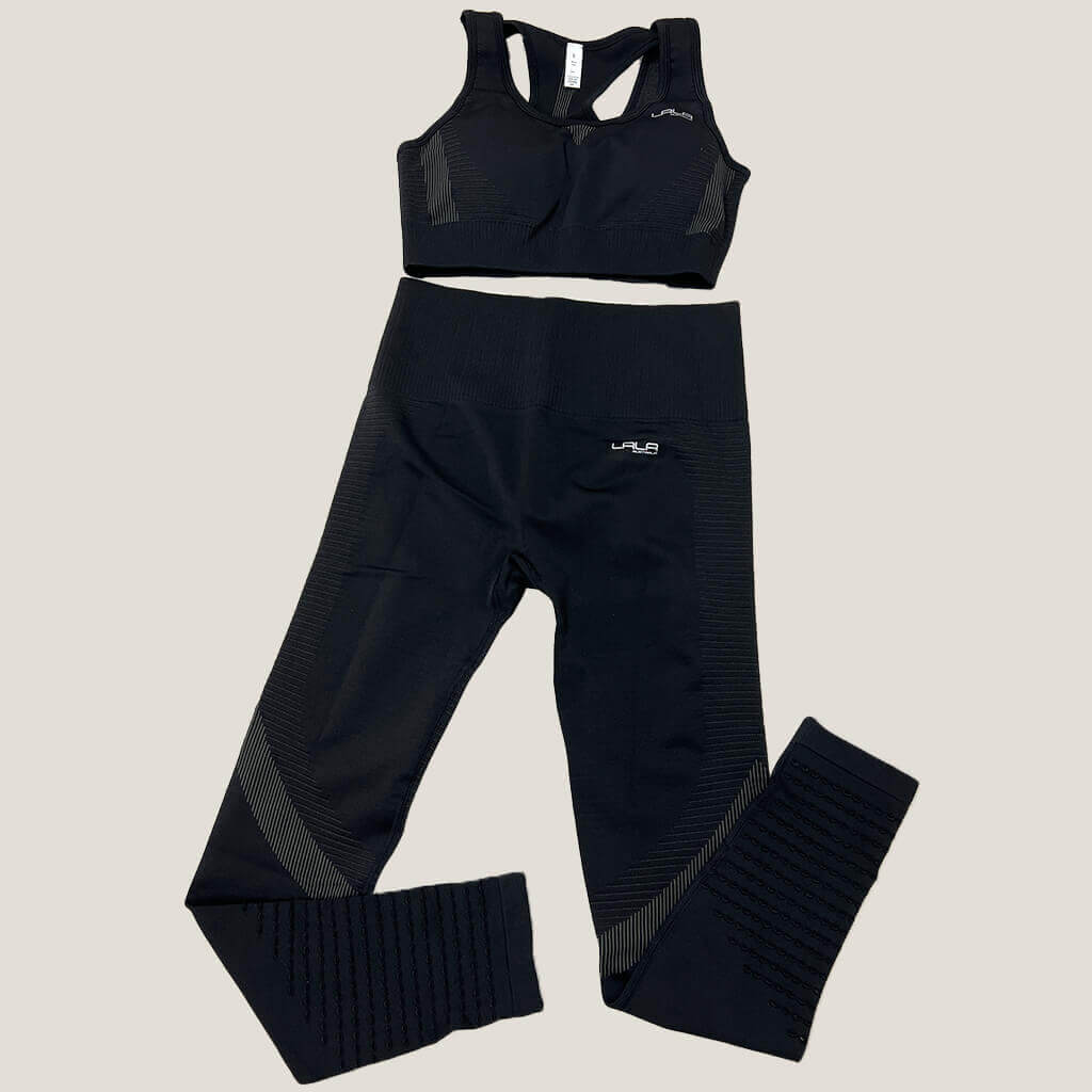 Lala Laser Cut Seamless Activewear Set Black