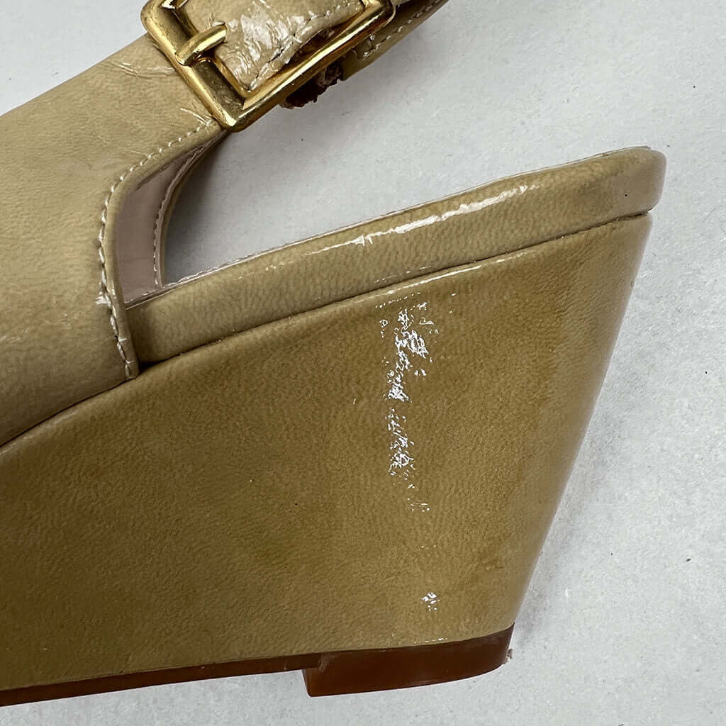 Lotus Patent Open Toe Wedge Sandal Heel Detail
