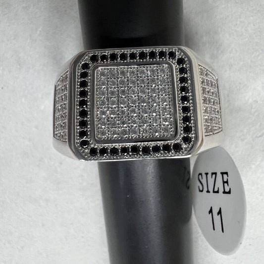 White Gold Plated White And Black Cubic Zirconia Ring Men's Ring