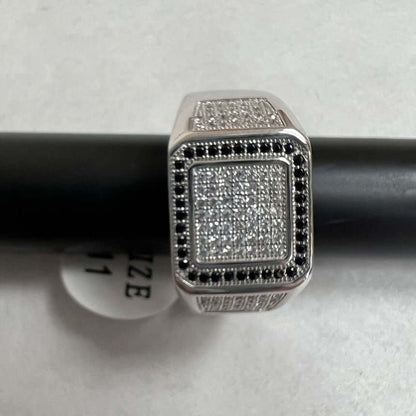 White Gold Plated White And Black Cubic Zirconia Ring Men's Ring