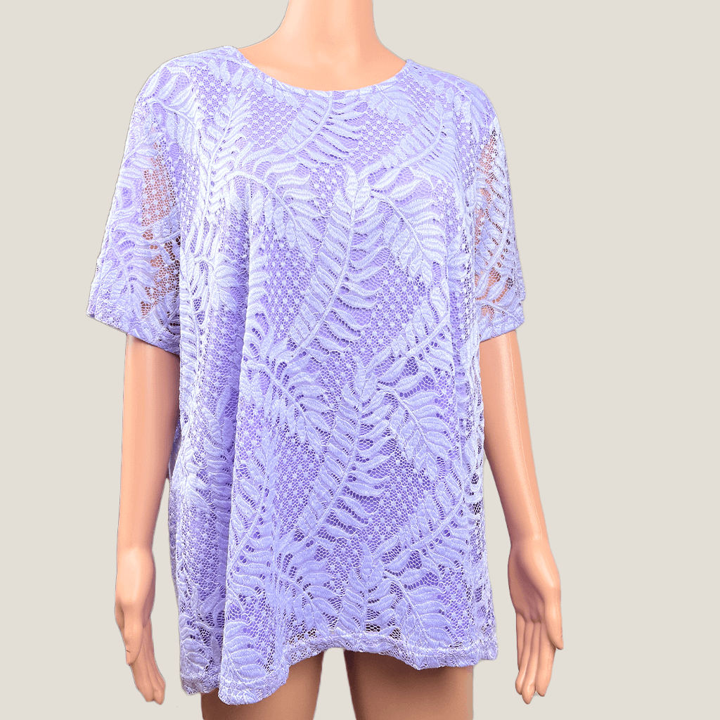 Short Sleeve Lavender Lace Top Front