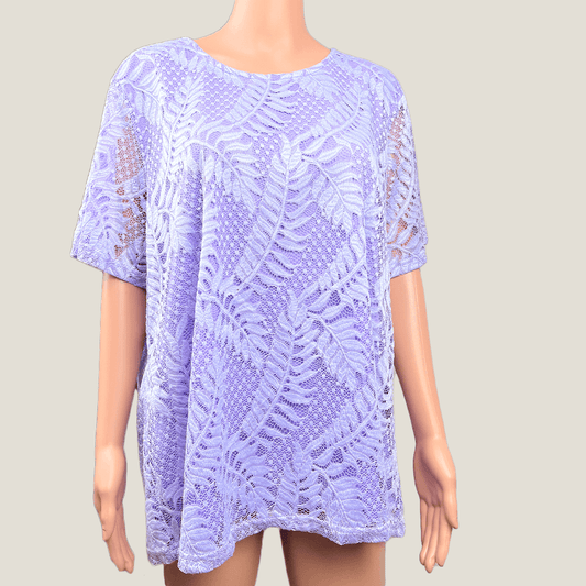 Short Sleeve Lavender Lace Top Front