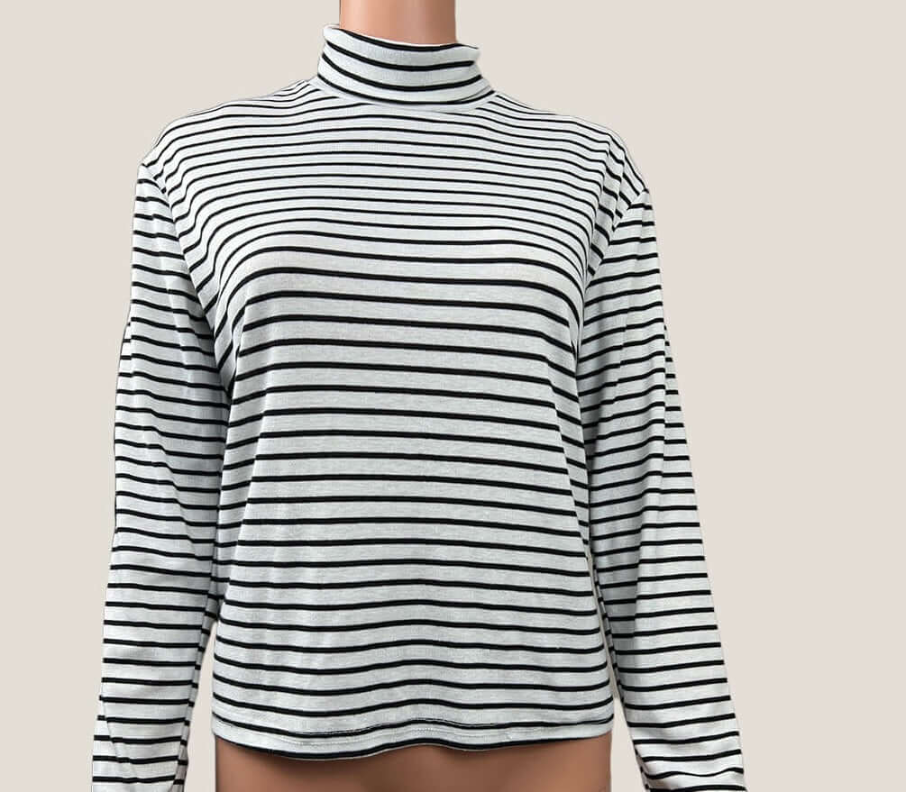 Moonsasa Long Sleeve Stripped Polo Neck Top