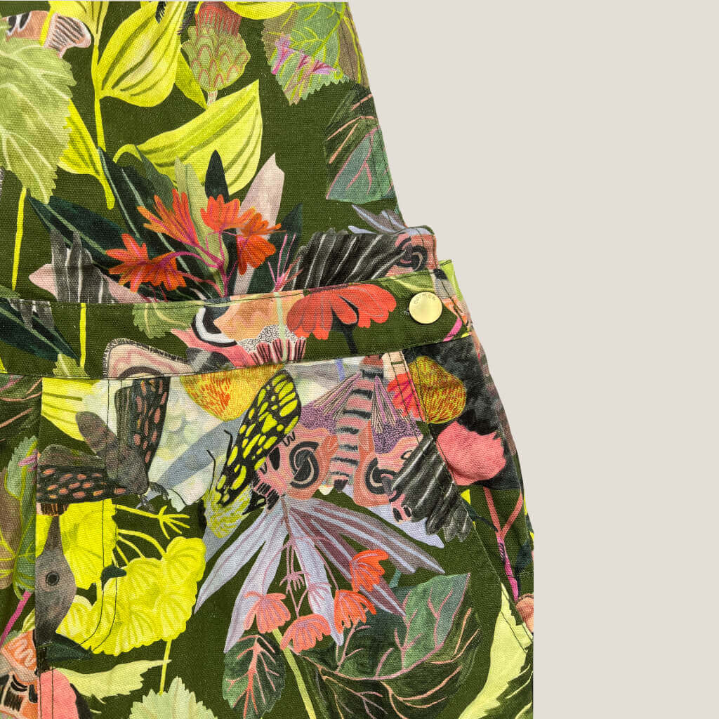 Gorman Artist Collaboration Garden Print Overalls 14 Pocket Front Detail Right