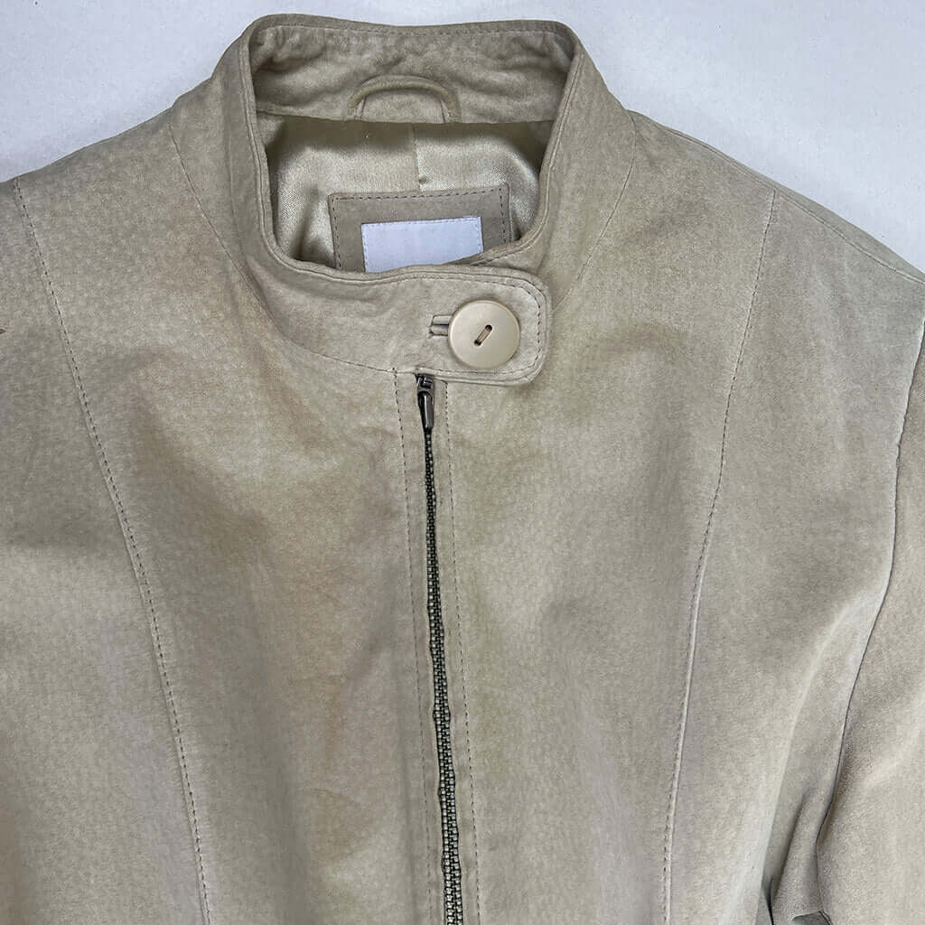 Papaya suede jacket front detail