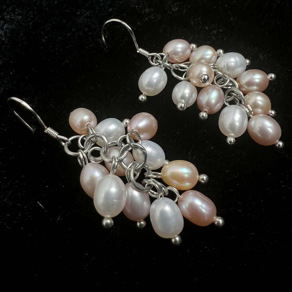 Cultured Pearl Cluster Drop Earrings from side