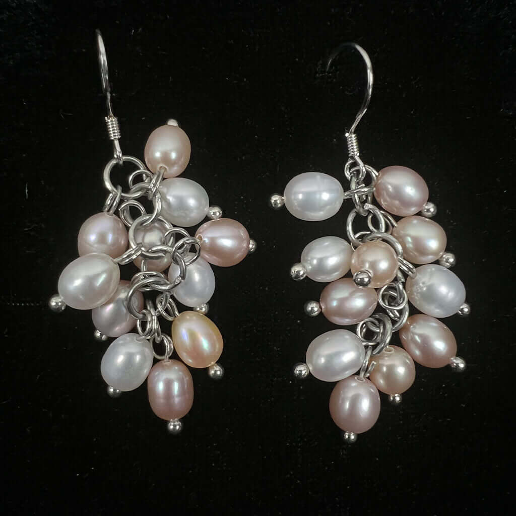 Cultured Pearl Cluster Drop Earrings from above