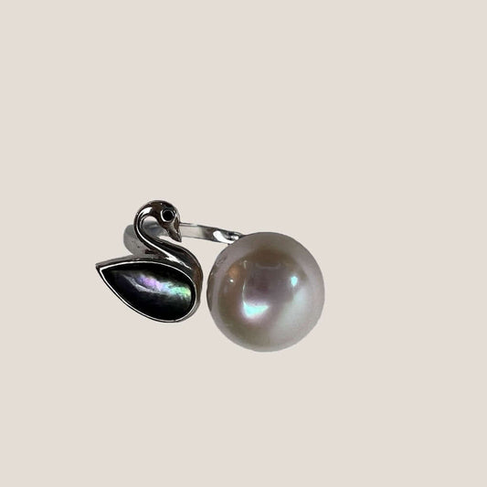 Sterling Silver Pearl Ring on White Background