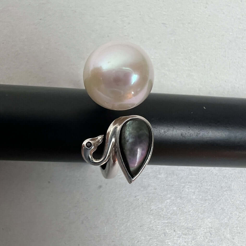 Sterling Silver Pearl Ring on black
