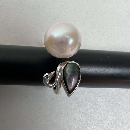 Sterling Silver Pearl Ring on black