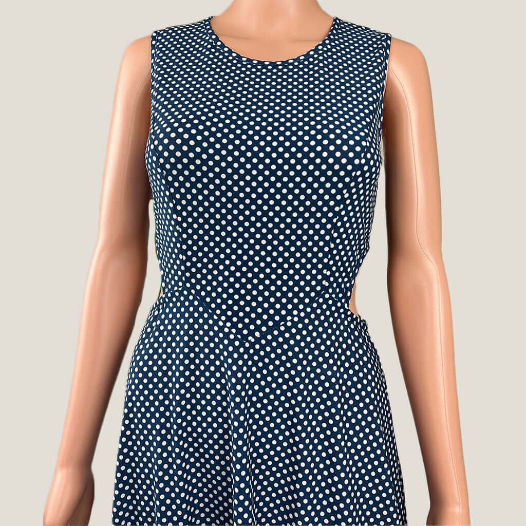 Retro Blue Polkadot Summer Dress Front Detail