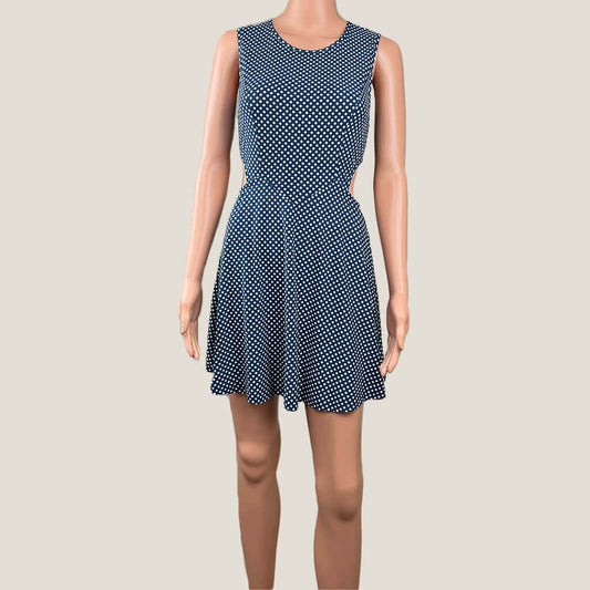 Retro Blue Polkadot Summer Dress Front