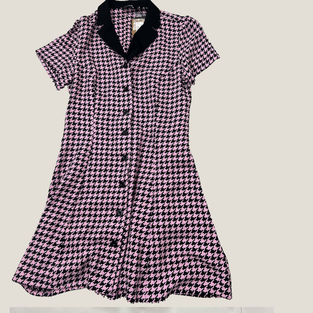 Rivival Pink and Black Houndstooth Dress Front