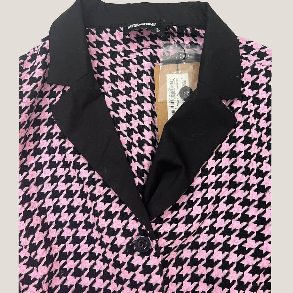 Rivival Pink and Black Houndstooth Dress Collar