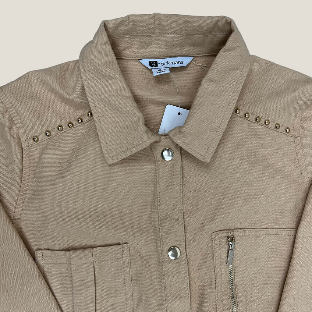 Rockmans caramel jacket front Collar detail