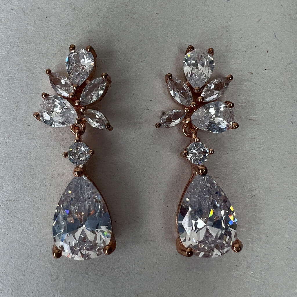 Rose gold drop earrings pair