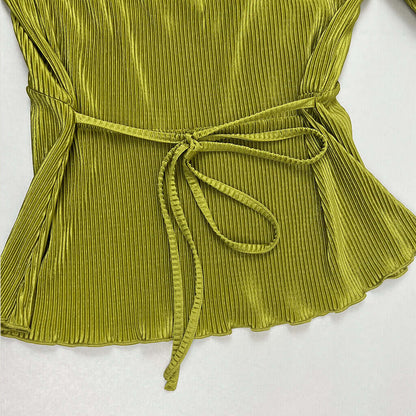 Sportsgirl crinkle metalic green womans top back detail