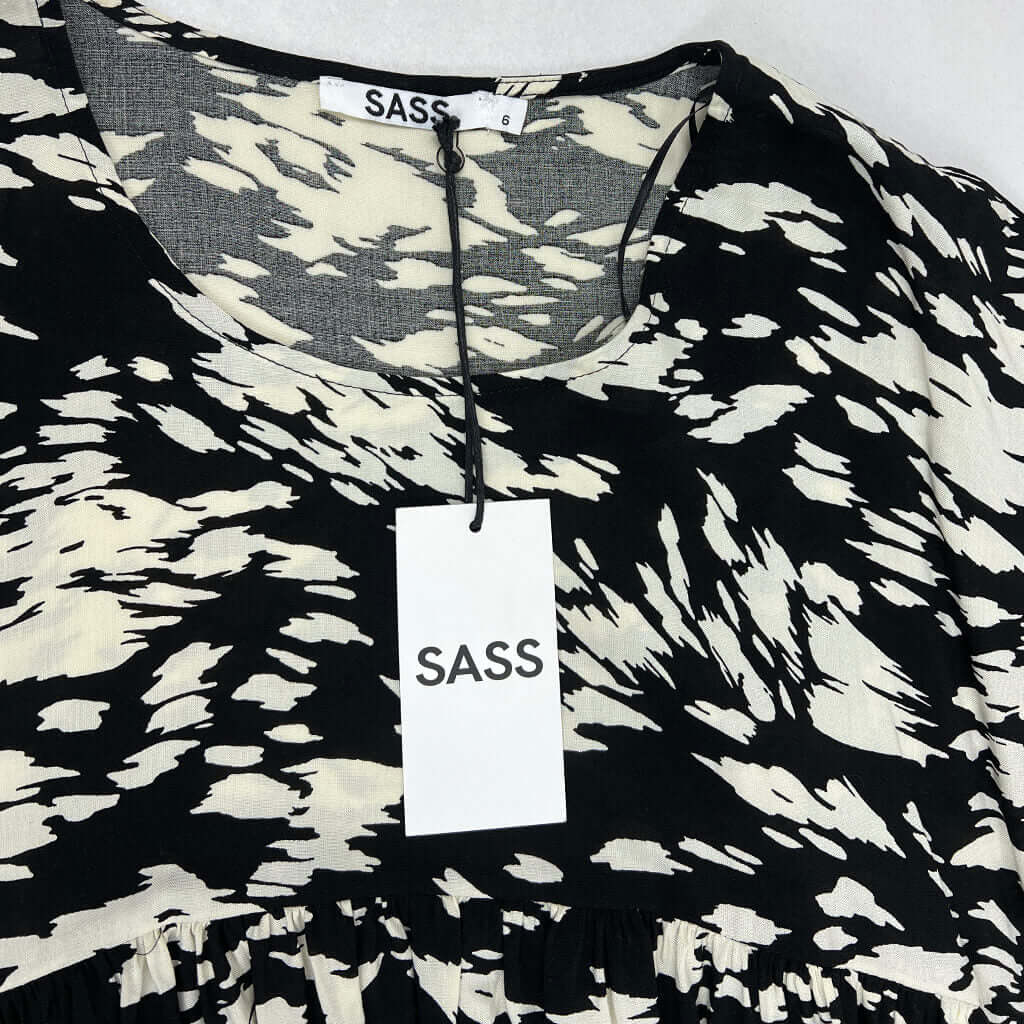 Collar Detail Front Sass Macy Black and White Baby Doll Top