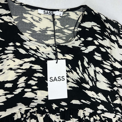 Collar Detail Front Sass Macy Black and White Baby Doll Top