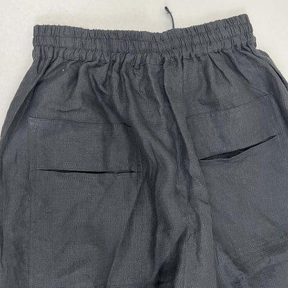 Sassind black linen asymmetric pant back pocket detail