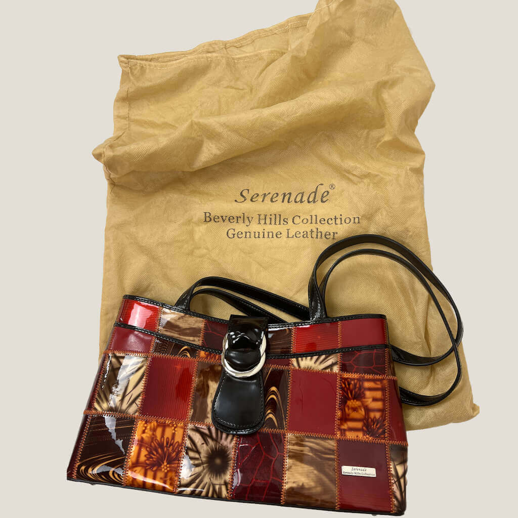 Serenade Beverly Hills Collection Patchwork Leather Shoulder Bag with dust cover