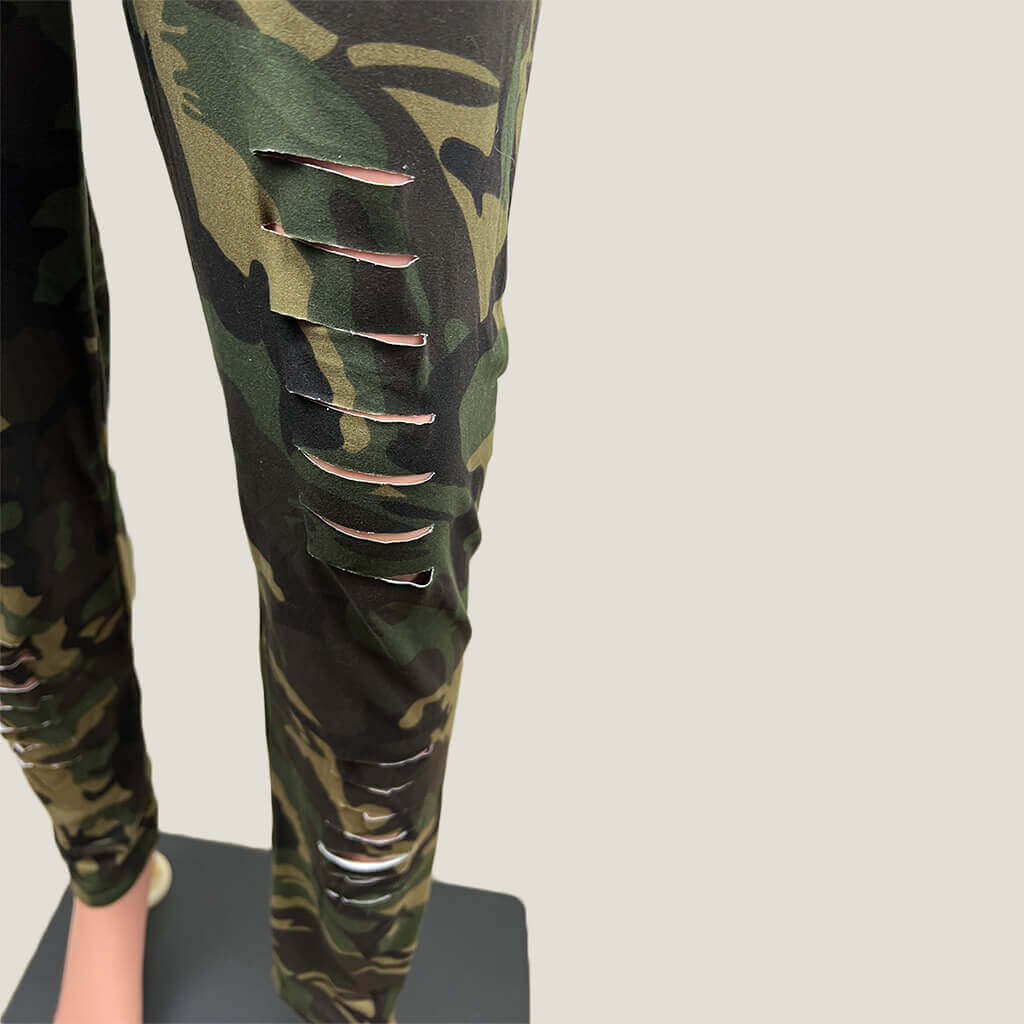 Shein Army Print Distressed Leggings Detail
