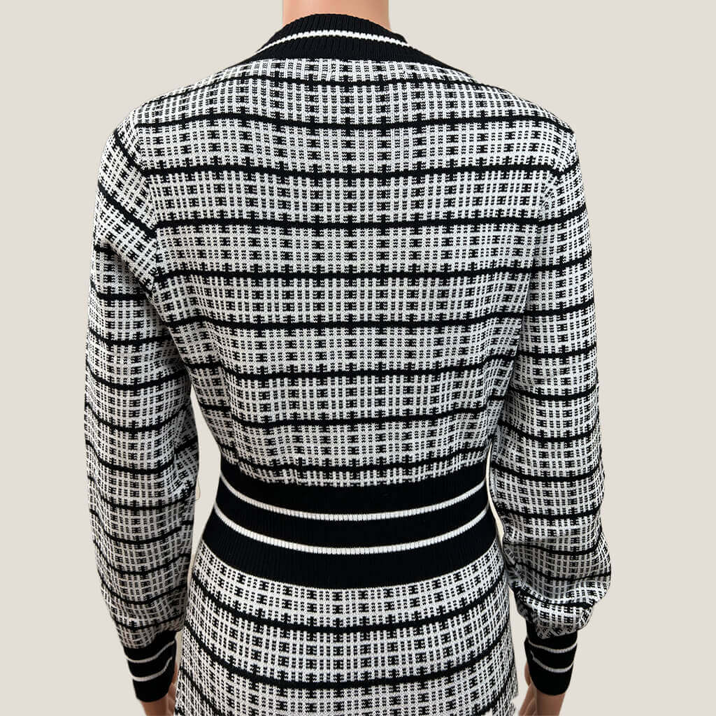 Shein Black And White Plaid Knit Maxi Dress Back Collar
