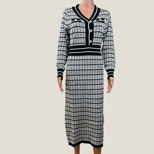 Shein Black And White Plaid Knit Maxi Dress