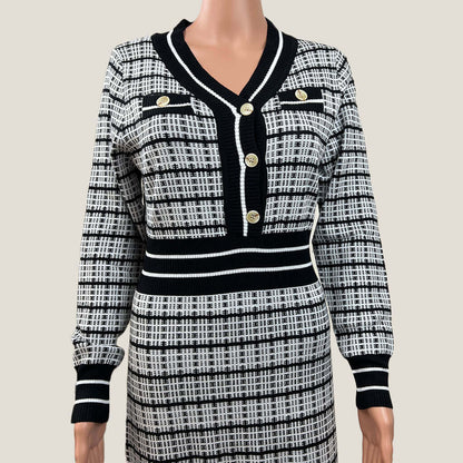 Shein Black And White Plaid Knit Maxi Dress Top Detail