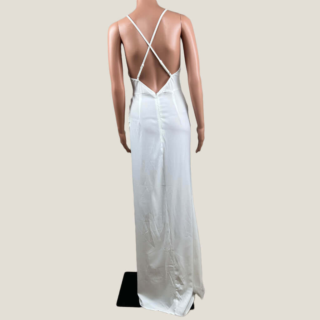 Shein White Sleeveless Open Back Maxi Dress With Side Split