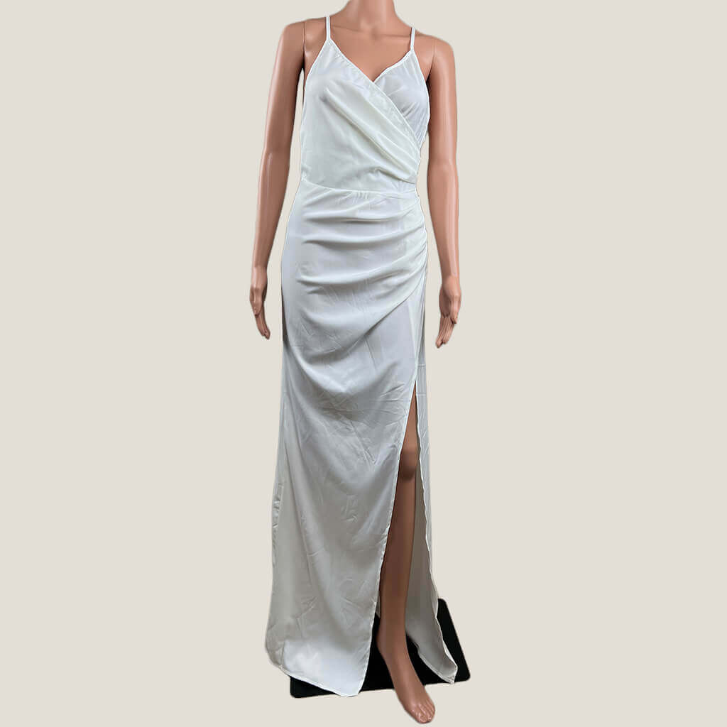 Shein White Sleeveless Open Back Maxi Dress With Side Split