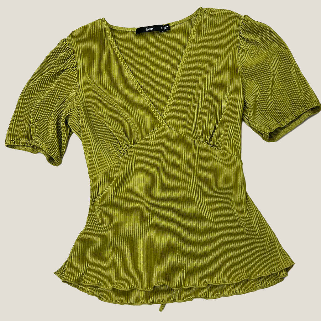 Sportsgirl crinkle metalic green womans top front