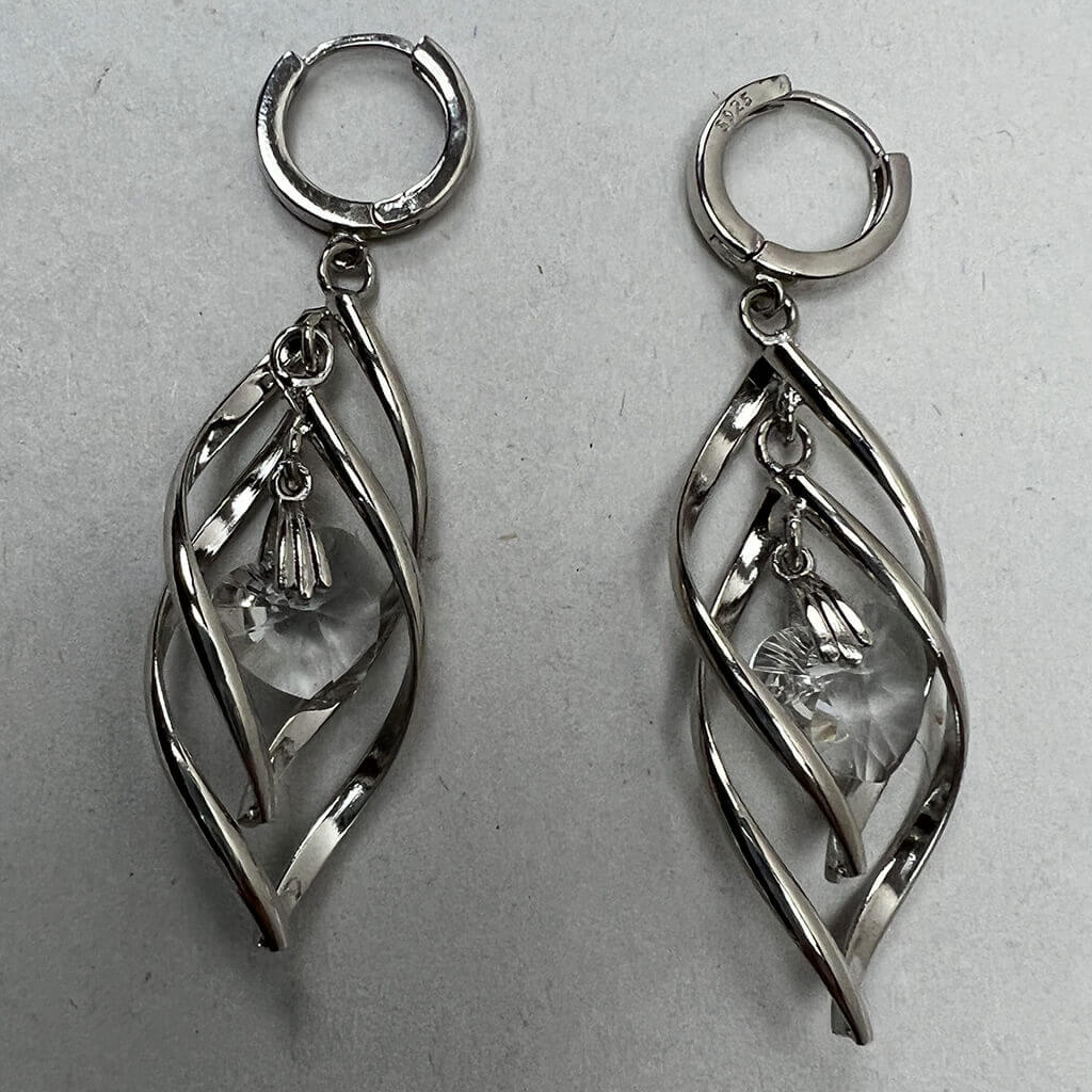 Stirling Silver Drop Earrings with Cubic Zirconia Pair